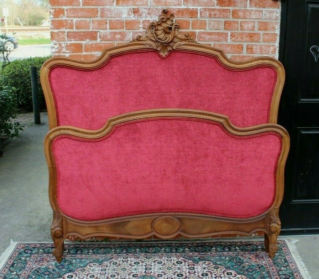 French Antique Carved Walnut Louis XV Full Size Bed with Rails | Elegant Design