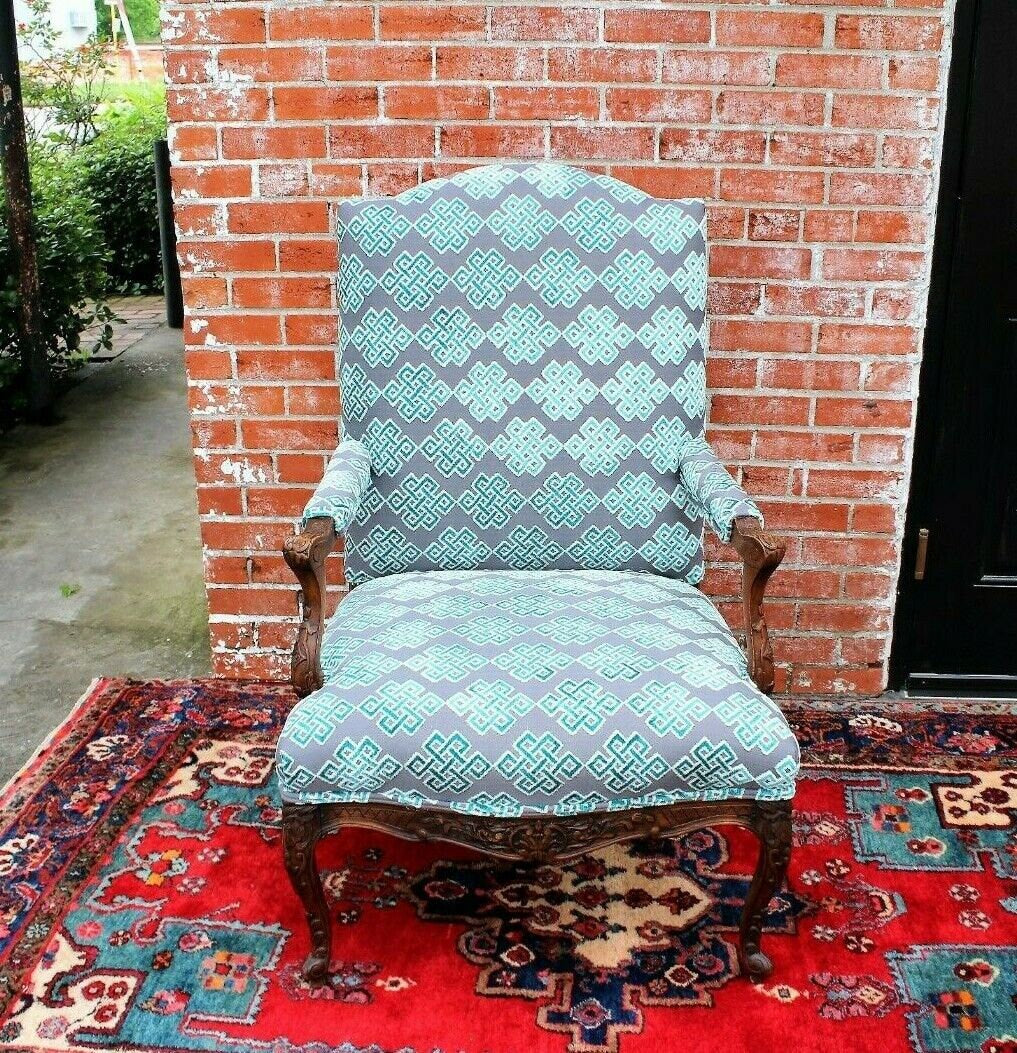 French Antique Louis XV Armchair c.1880s | New Blue & Purple Upholstery