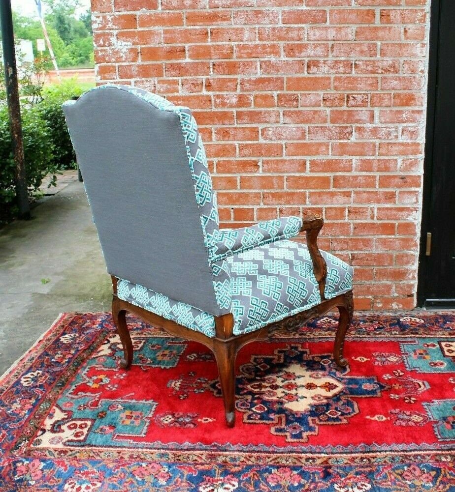 French Antique Louis XV Armchair c.1880s | New Blue & Purple Upholstery