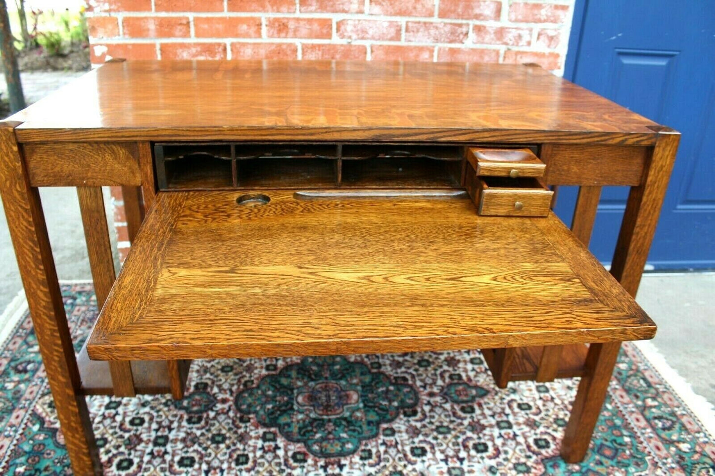 American Antique Tiger Oak Arts & Crafts Writing Desk | 1 Drawer Mission Style