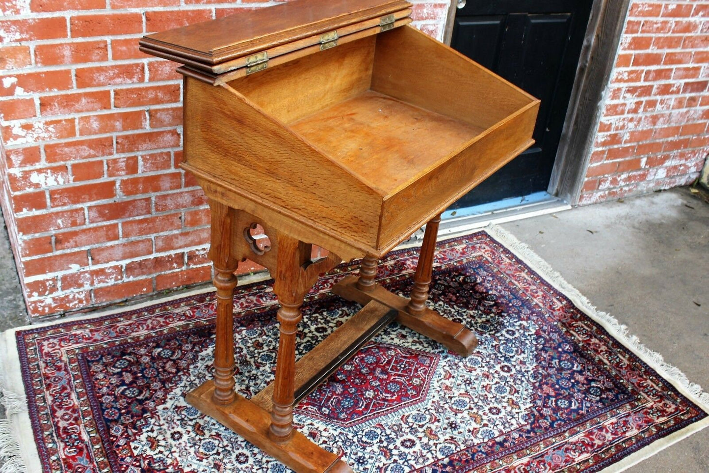 French Antique Gothic Oak School Desk | Kids Homeschool Writing Furniture