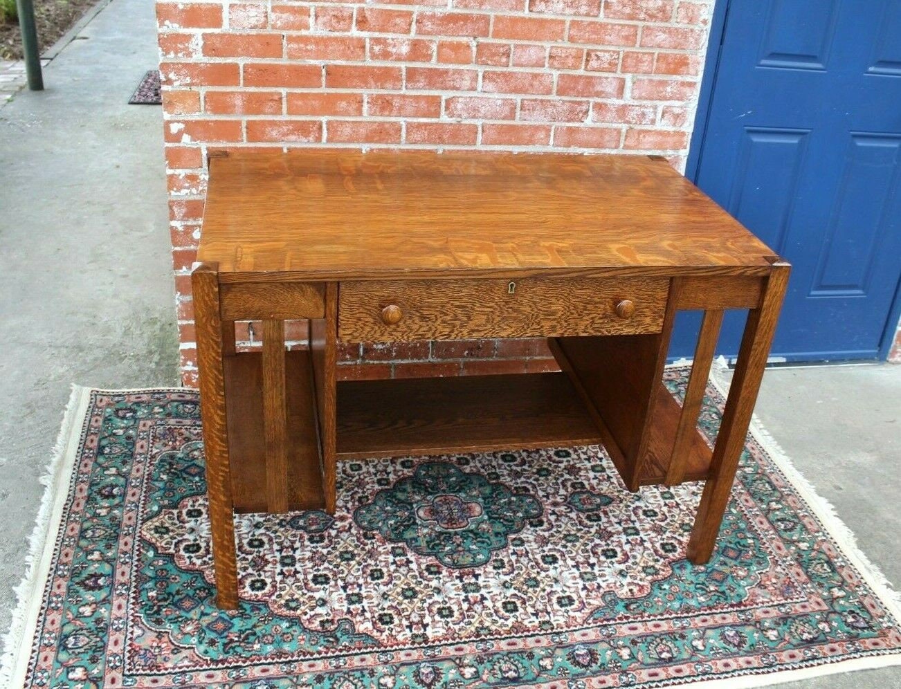 American Antique Tiger Oak Arts & Crafts Writing Desk | 1 Drawer Mission Style