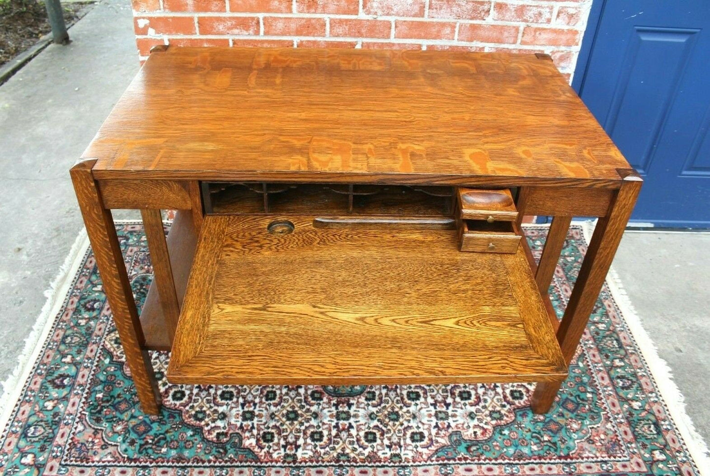 American Antique Tiger Oak Arts & Crafts Writing Desk | 1 Drawer Mission Style