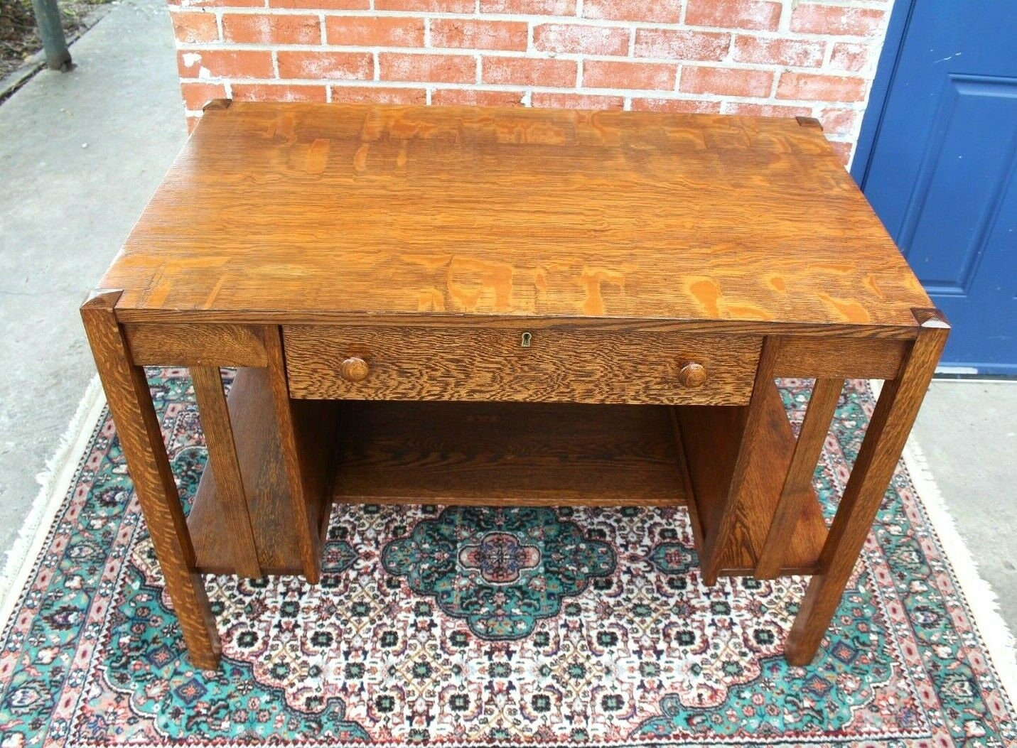 American Antique Tiger Oak Arts & Crafts Writing Desk | 1 Drawer Mission Style