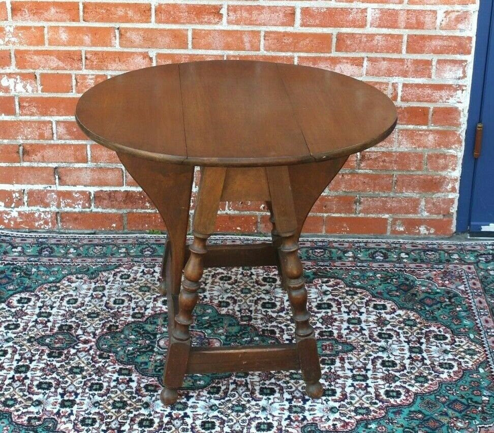 English Antique Oak Small Drop Leaf Table