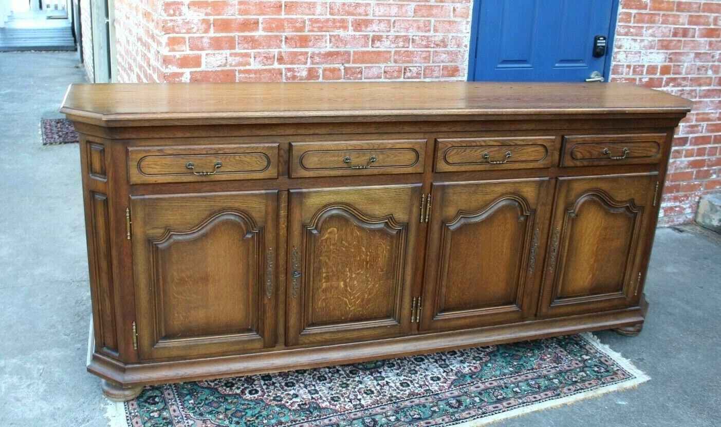 French Traditional Oak Sideboard Buffet Cabinet w/ Key & Panel Doors