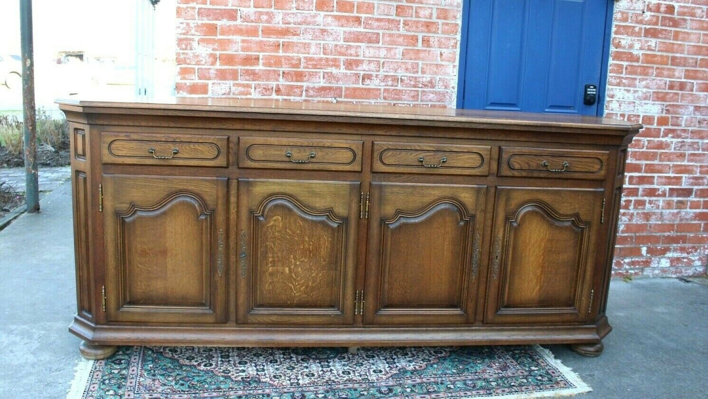 French Traditional Oak Sideboard Buffet Cabinet w/ Key & Panel Doors