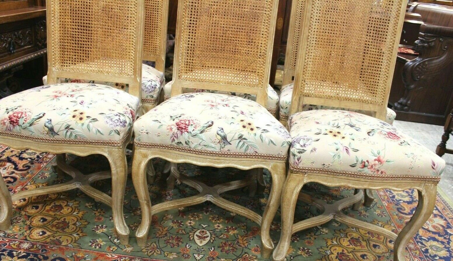 Set of 6 French Louis XV Oak Dining Chairs | Rush Back with New Upholstered Seats