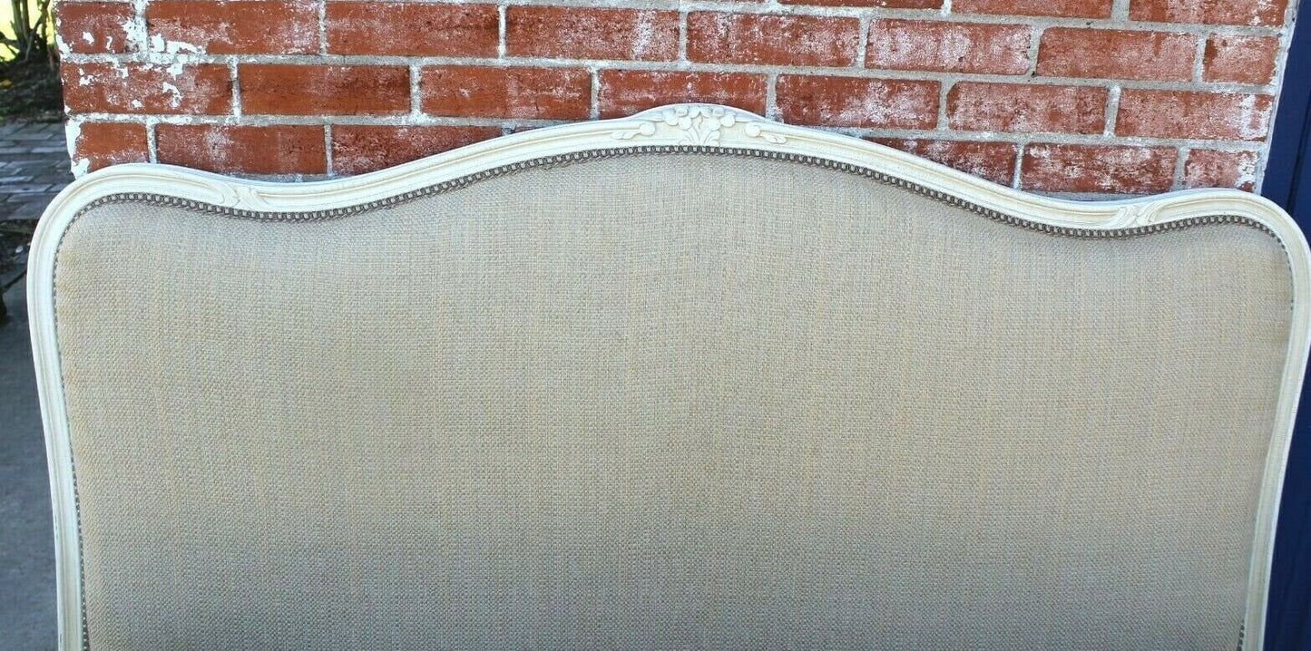 Antique Louis XV French Full Bed Walnut Frame Gray New Upholstered Finish