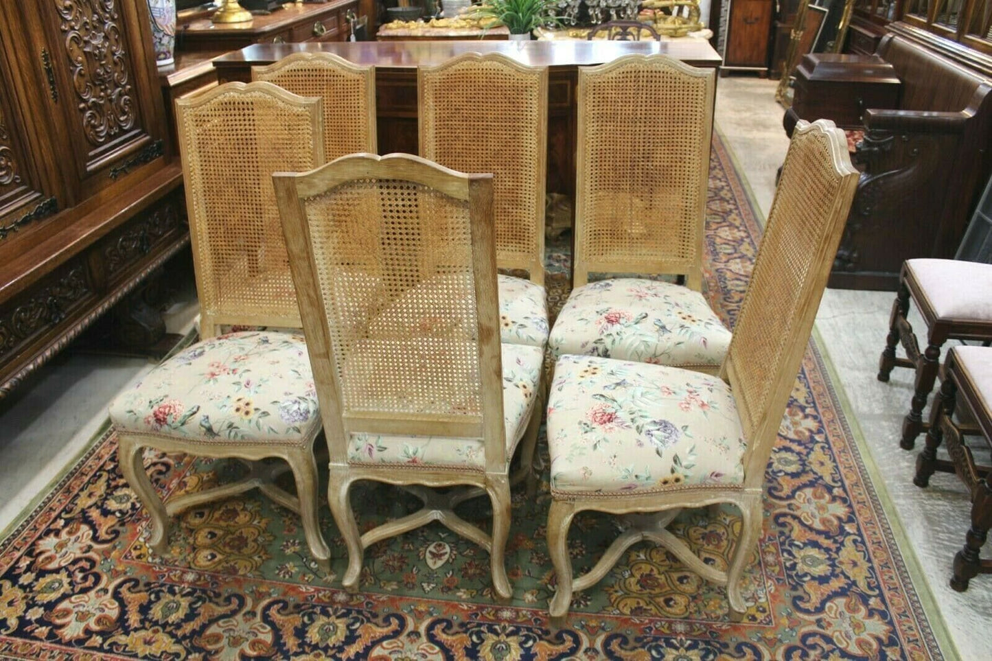 Set of 6 French Louis XV Oak Dining Chairs | Rush Back with New Upholstered Seats