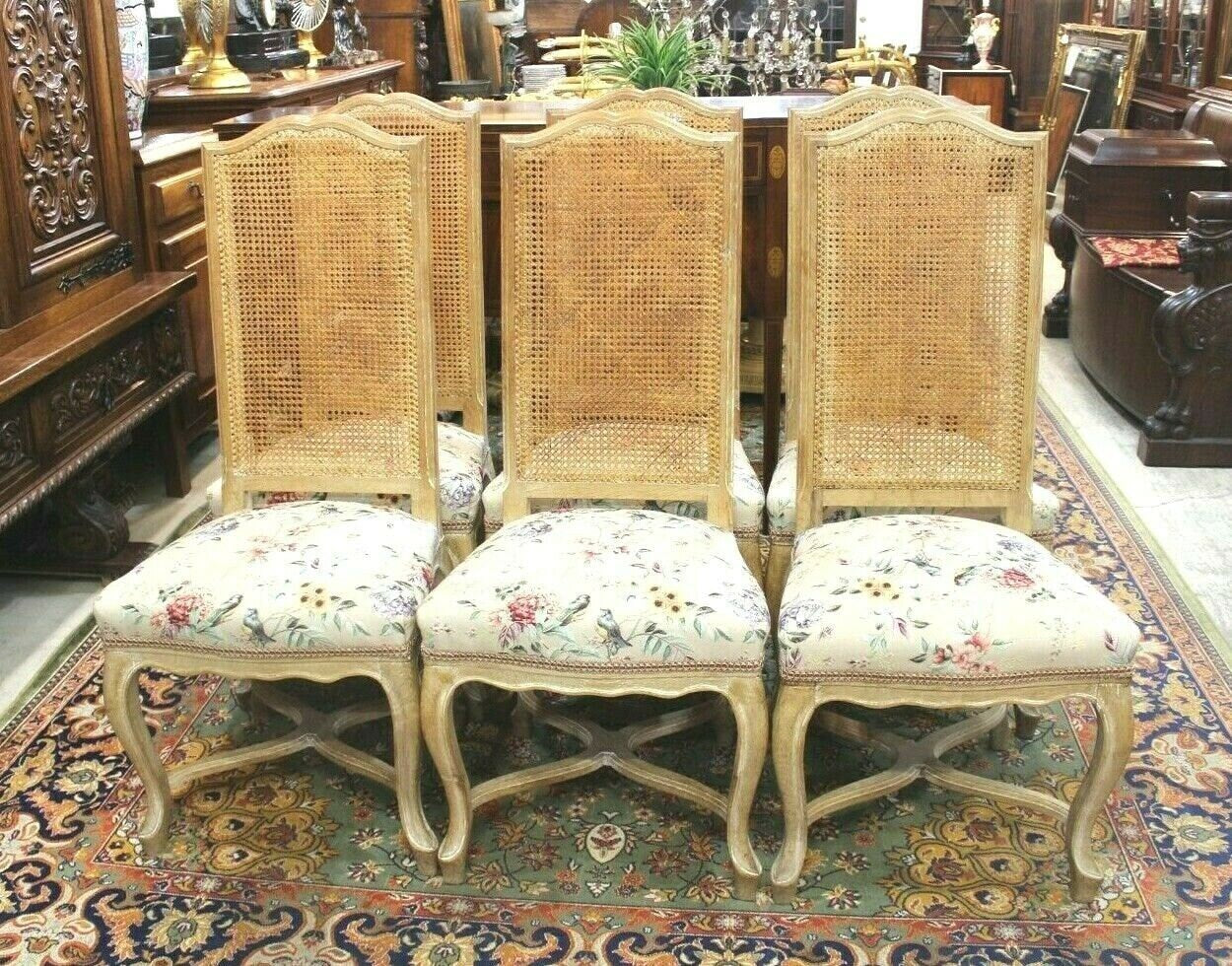 Set of 6 French Louis XV Oak Dining Chairs | Rush Back with New Upholstered Seats