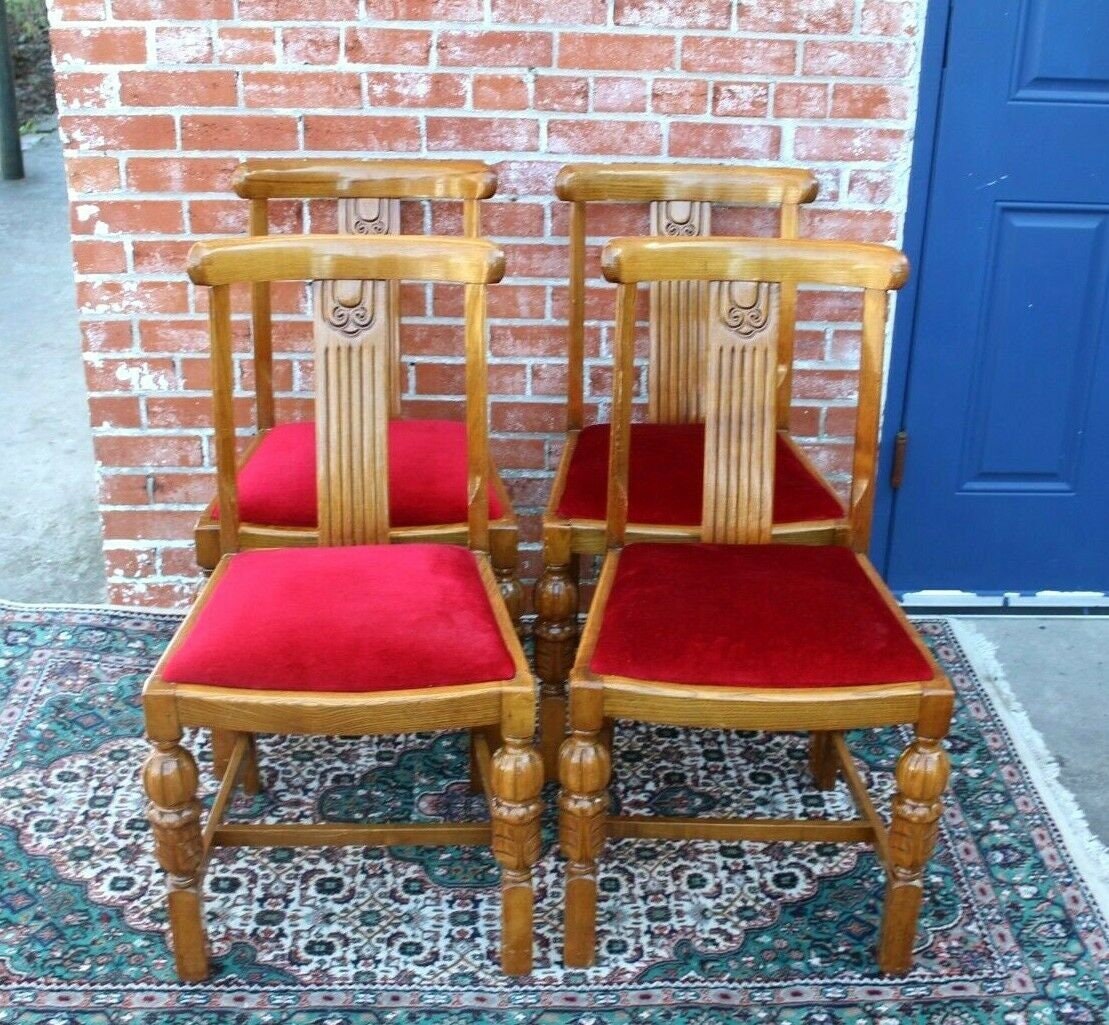 English Antique Oak Art Deco Draw Leaf Table And 4 Chairs | Dining Sets