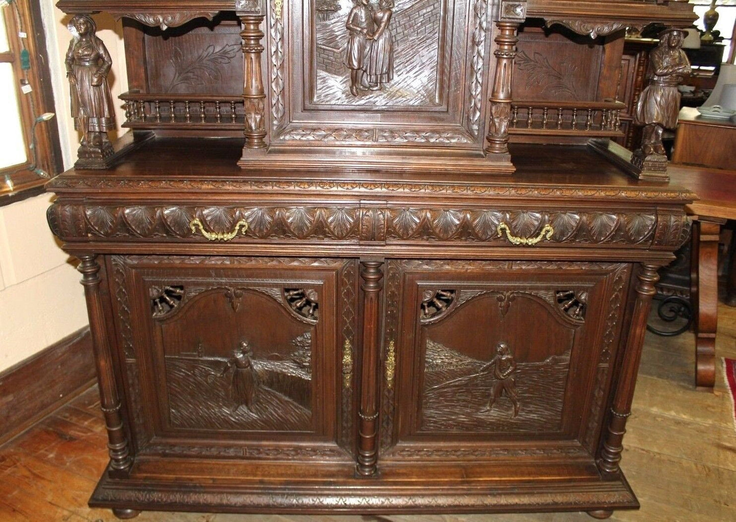 French Antique Dark Oak Brittany Sideboard Buffet | Cabinets | Dining Room Furniture