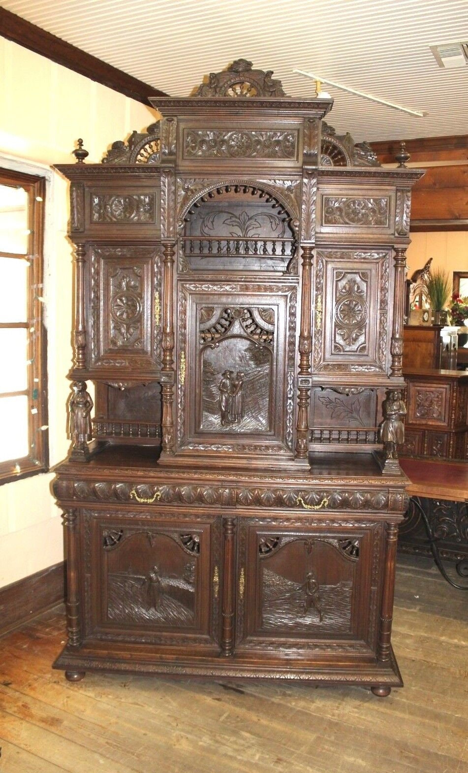 French Antique Dark Oak Brittany Sideboard Buffet | Cabinets | Dining Room Furniture