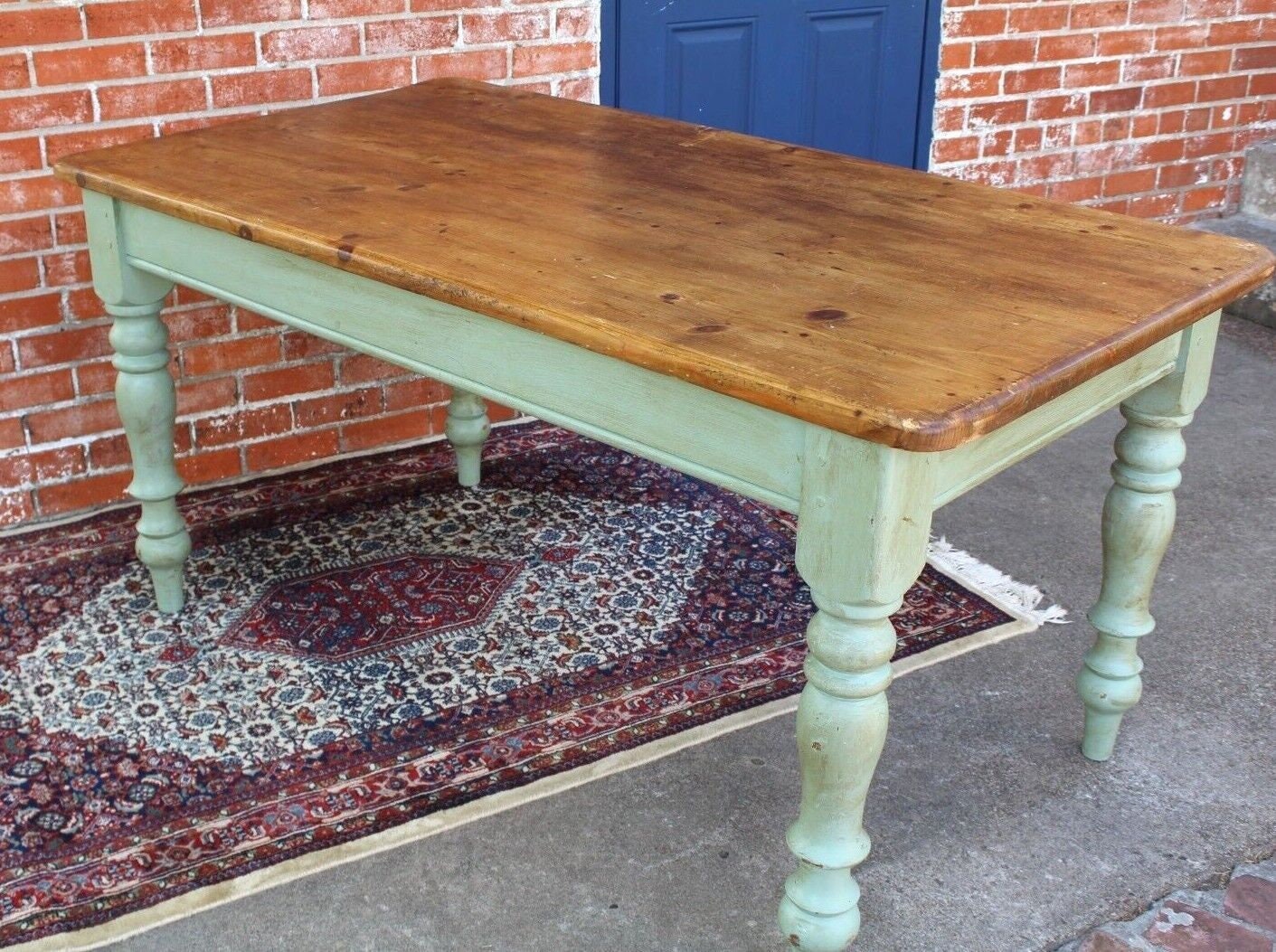 English Antique Pine Desk Table w/ 2 Drawers & Turned Legs β Rustic Charm