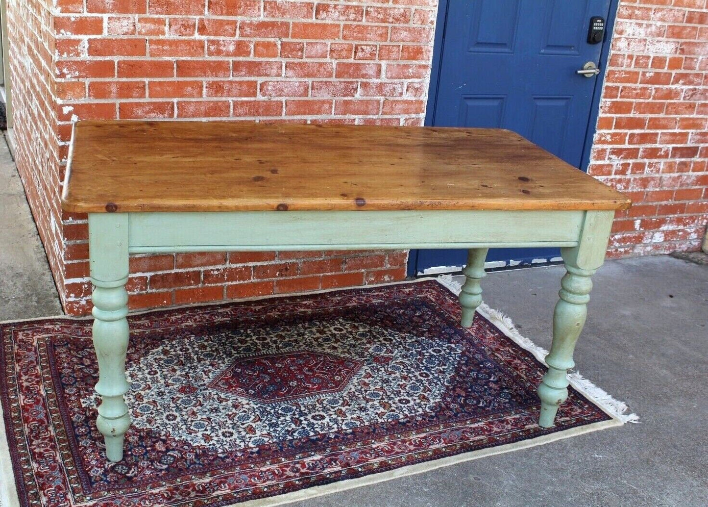 English Antique Pine Desk Table w/ 2 Drawers & Turned Legs β Rustic Charm