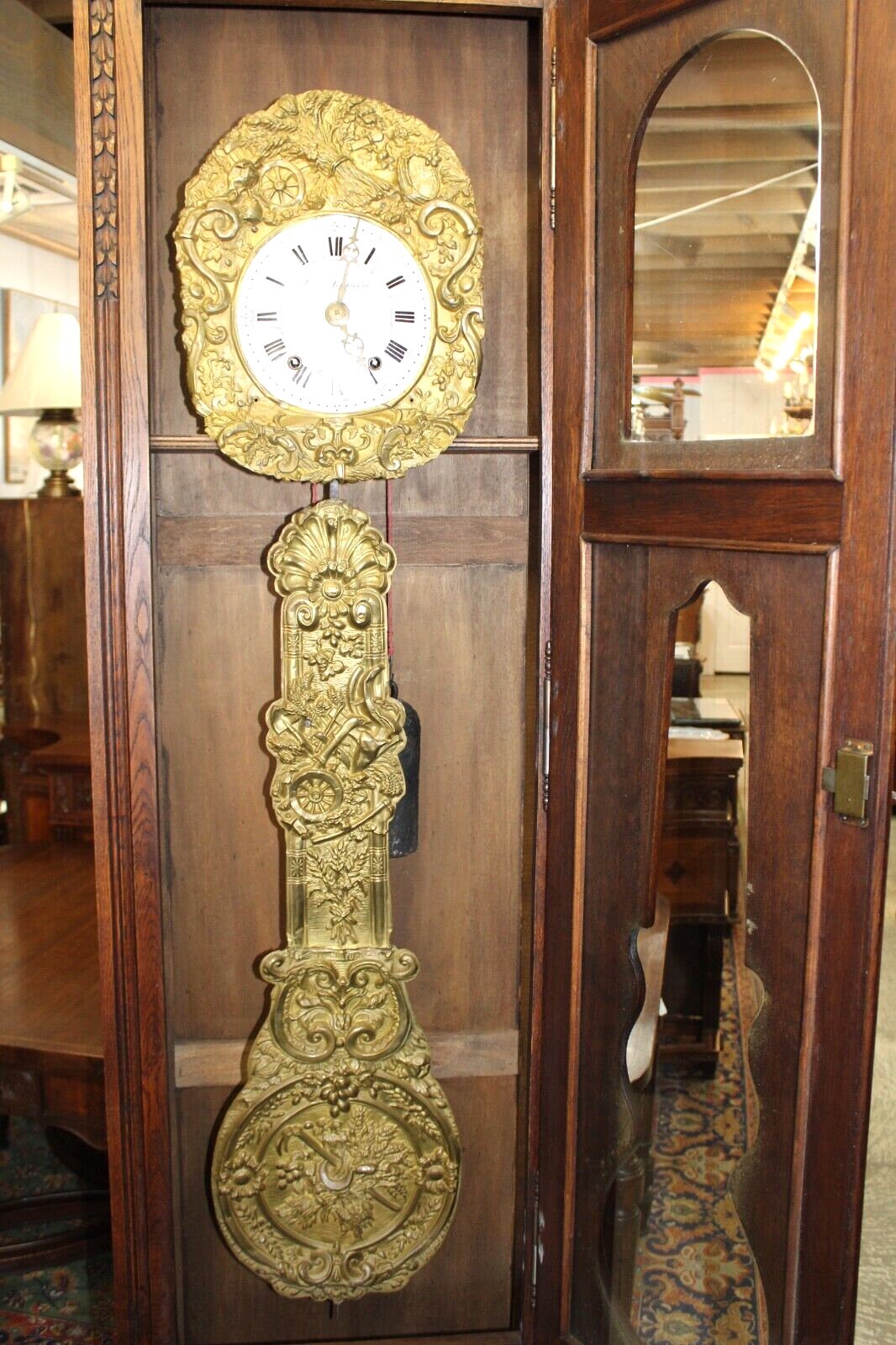 French Antique Oak Renaissance Morbier Grandfather Clock | Perfect Running Order