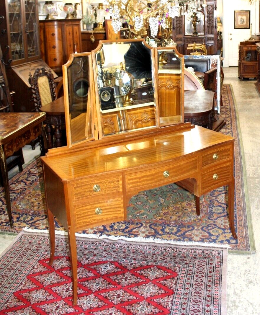 English Mahogany Edwardian Vanity | Antique Dressing Table with Mirror & Drawers