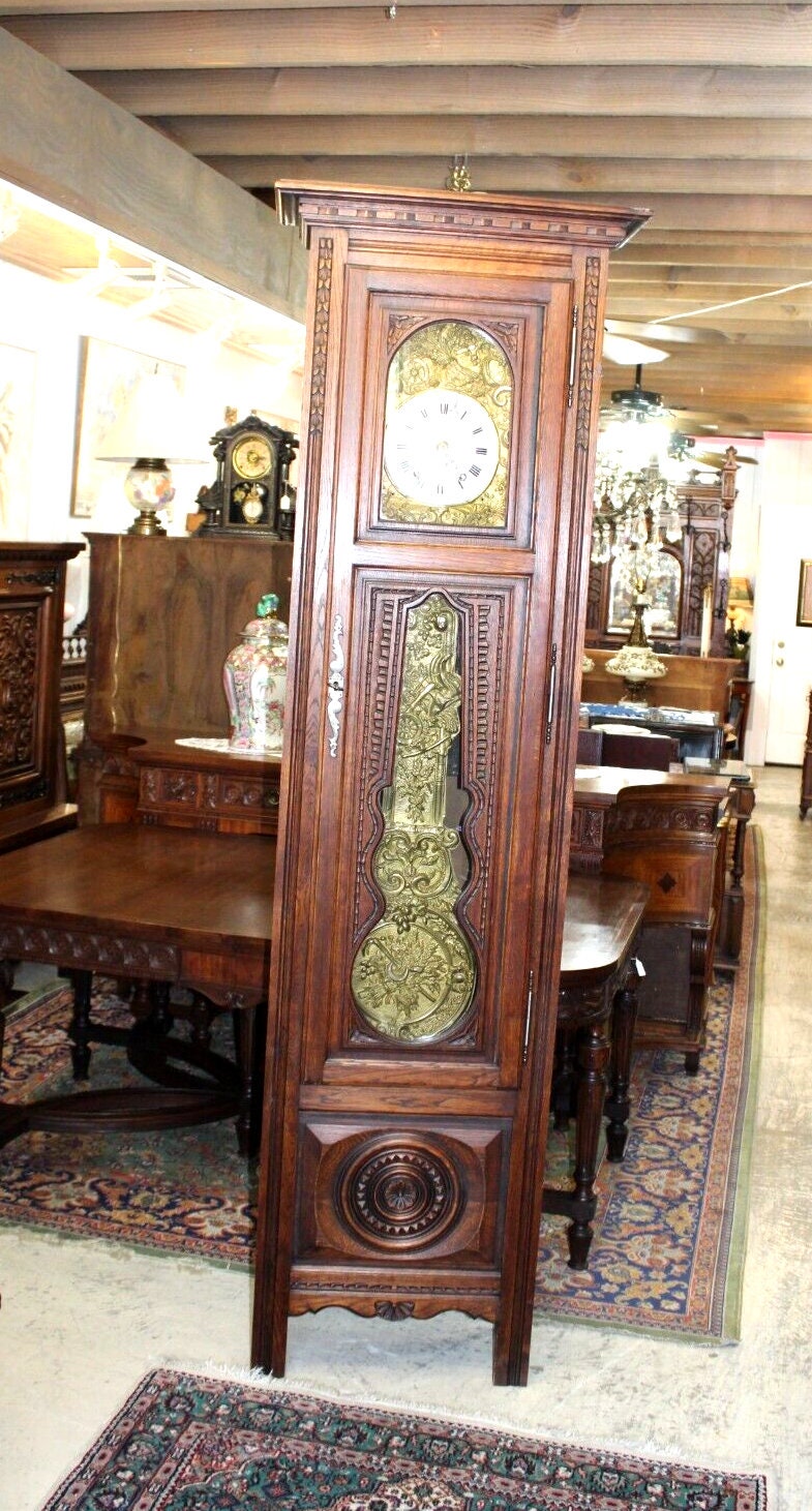 French Antique Oak Renaissance Morbier Grandfather Clock | Perfect Running Order