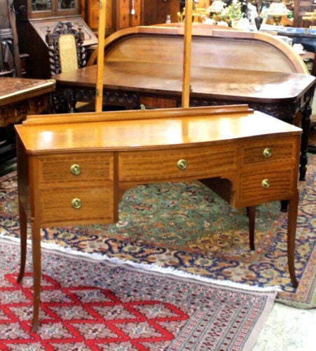 English Mahogany Edwardian Vanity | Antique Dressing Table with Mirror & Drawers
