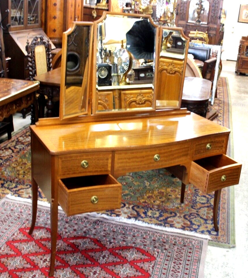 English Mahogany Edwardian Vanity | Antique Dressing Table with Mirror & Drawers
