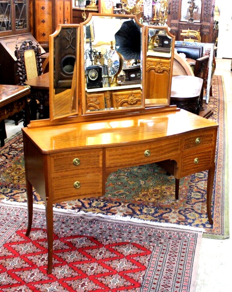 English Mahogany Edwardian Vanity | Antique Dressing Table with Mirror & Drawers
