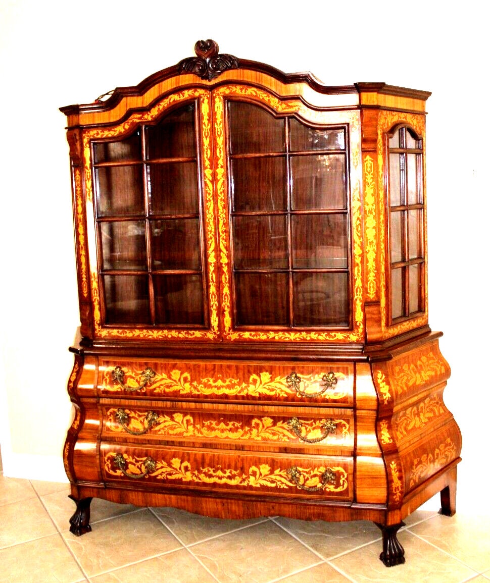 German Antique Kingwood Inlaid Bombay Cabinet | Buffet & Display Hutch