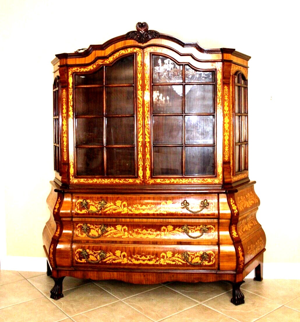 German Antique Kingwood Inlaid Bombay Cabinet | Buffet & Display Hutch