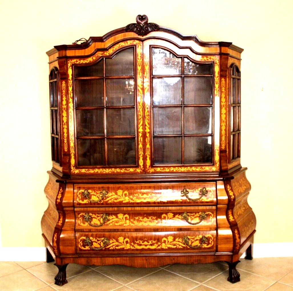 German Antique Kingwood Inlaid Bombay Cabinet | Buffet & Display Hutch
