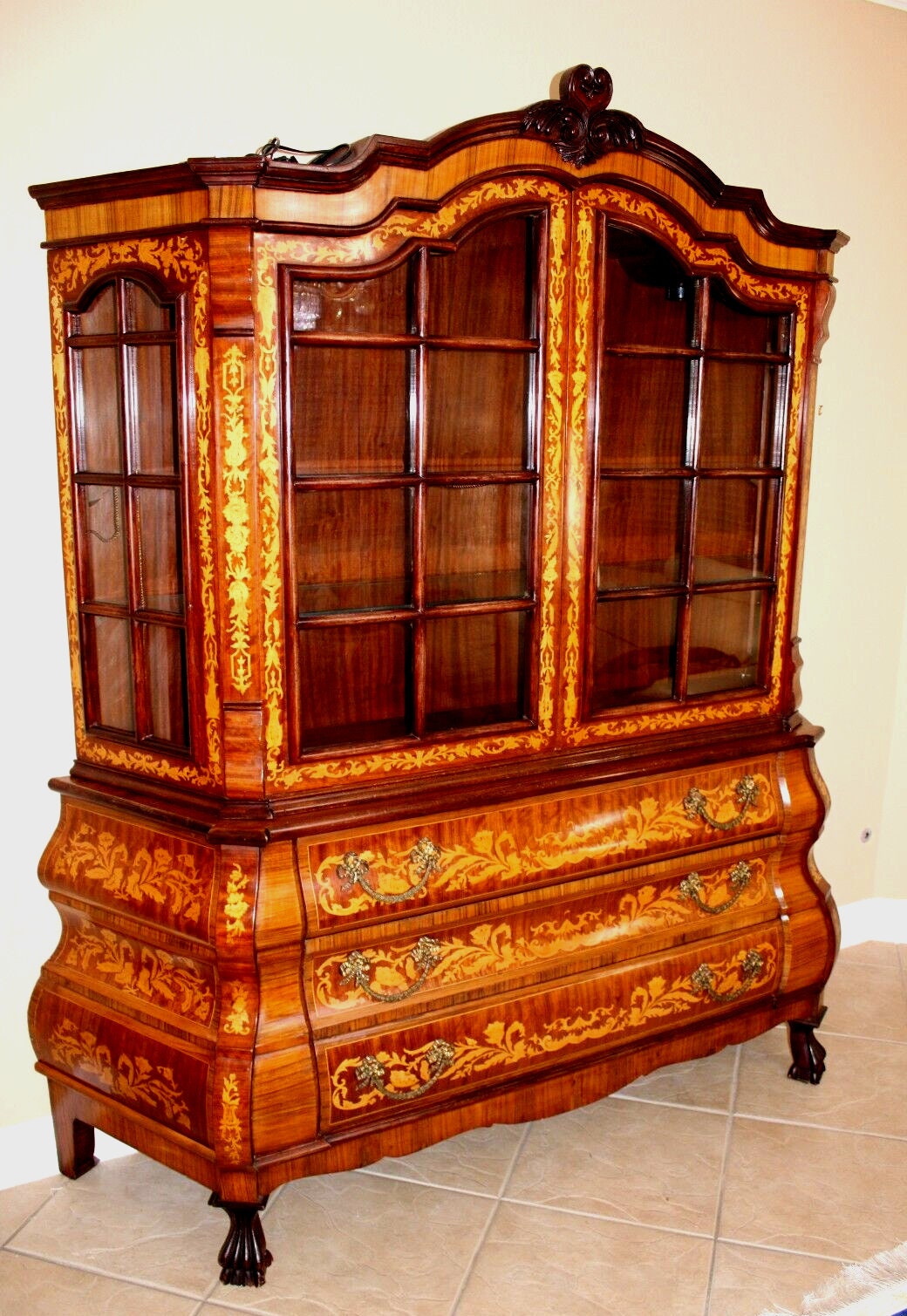 German Antique Kingwood Inlaid Bombay Cabinet | Buffet & Display Hutch