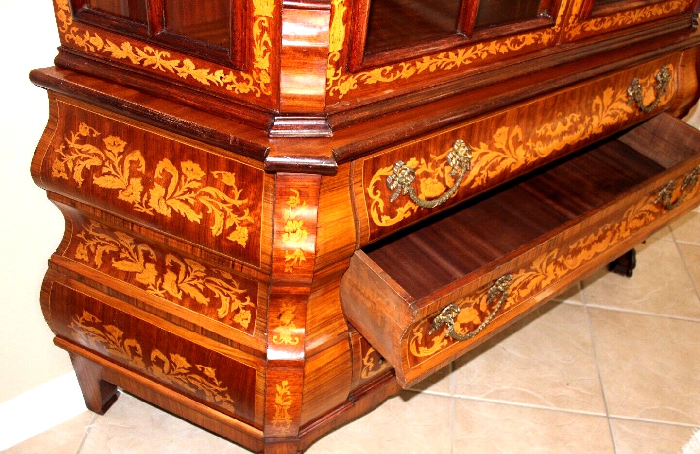 German Antique Kingwood Inlaid Bombay Cabinet | Buffet & Display Hutch