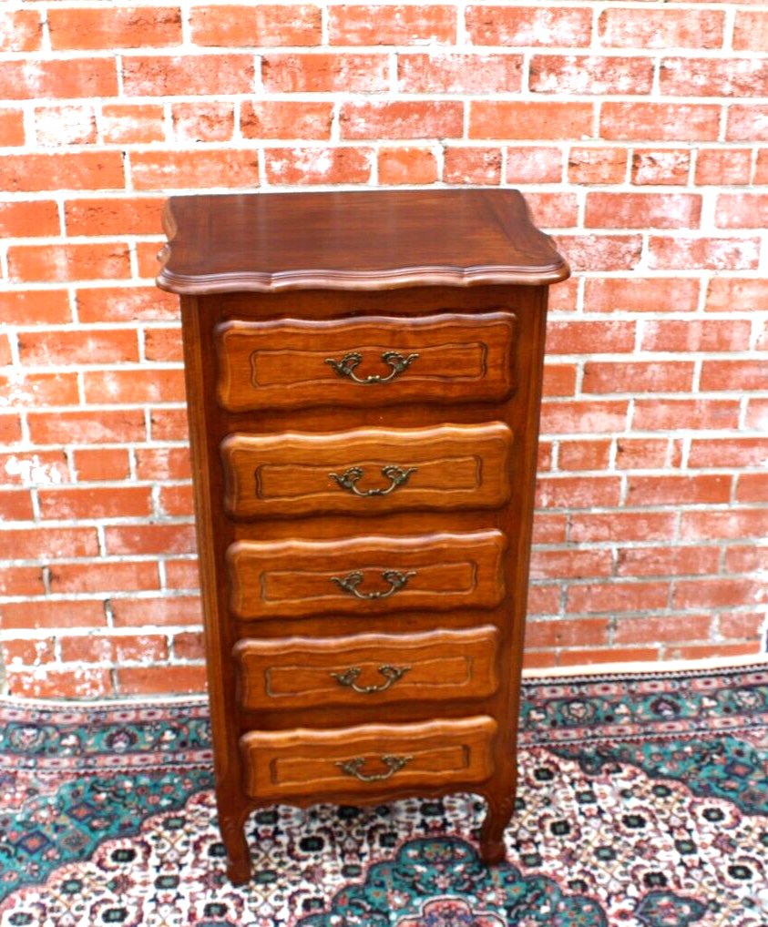 French Oak Louis XV 5 Drawer Chest | Small Vintage Nightstand Cabinet