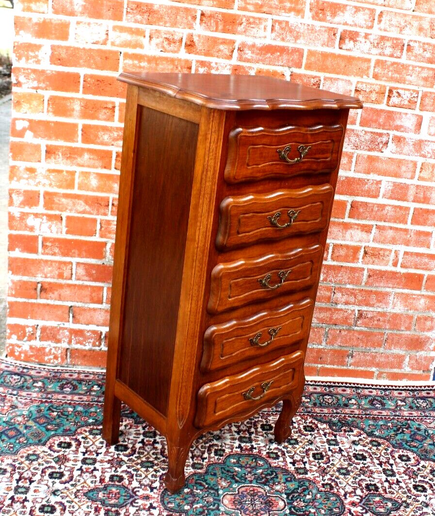 French Oak Louis XV 5 Drawer Chest | Small Vintage Nightstand Cabinet