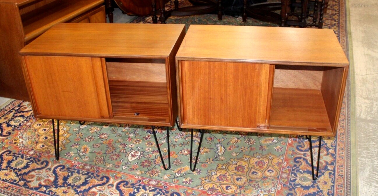 G Plan Mid Century Teak Cabinets | Pair Nightstands Side Tables Hairpin Legs