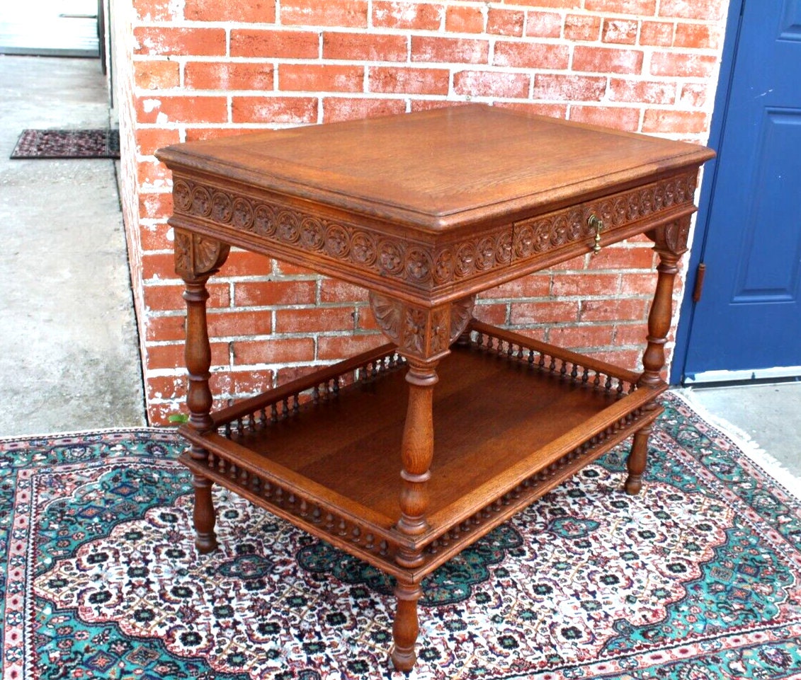French Antique Oak Brittany Table | Carved Occasional Table with Drawer