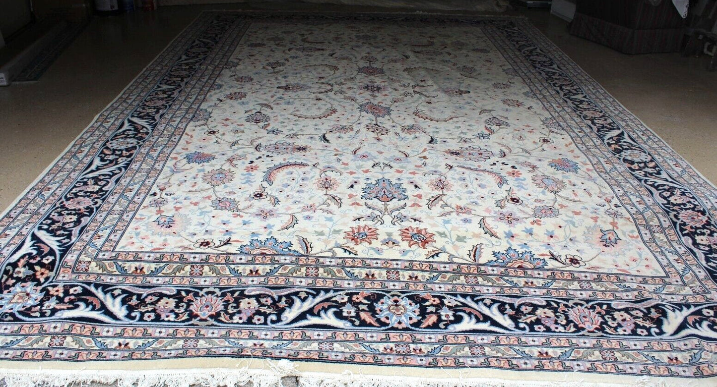 Hand Woven Wool Rug 17x11 | Large Romanian Carpet Floral Persian Style