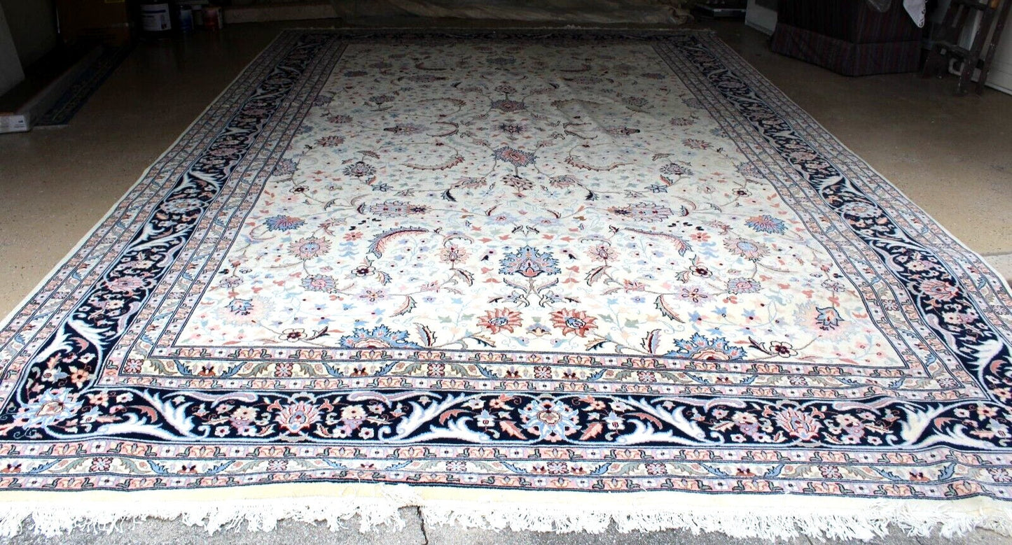 Hand Woven Wool Rug 17x11 | Large Romanian Carpet Floral Persian Style