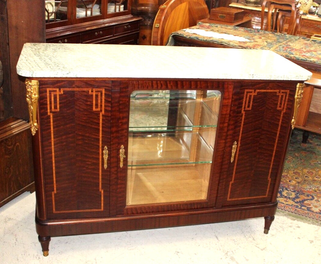 French Louis XVI Marble Top Sideboard Buffet Server Cabinet c1880 Ornate