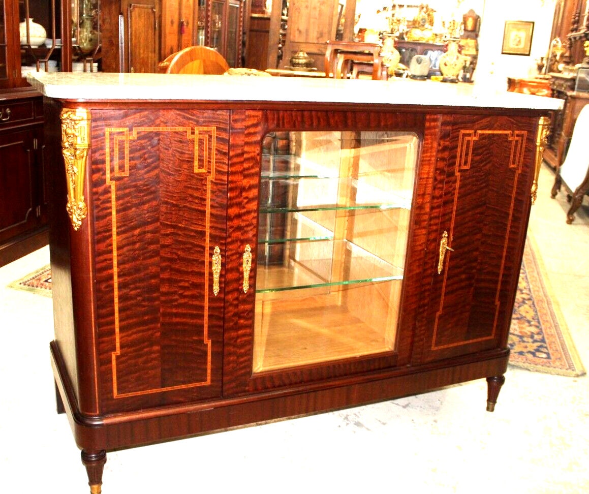 French Louis XVI Marble Top Sideboard Buffet Server Cabinet c1880 Ornate