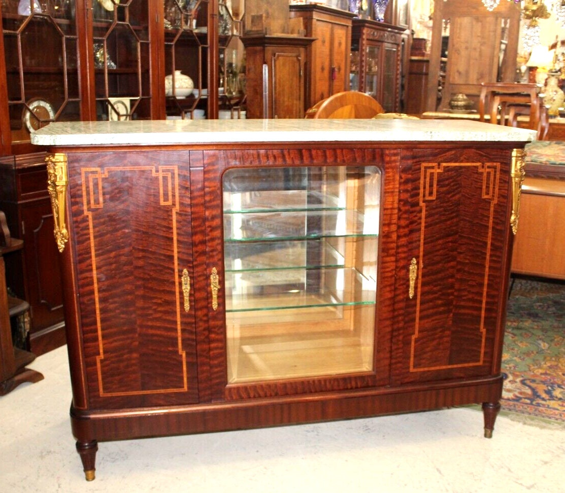 French Louis XVI Marble Top Sideboard Buffet Server Cabinet c1880 Ornate