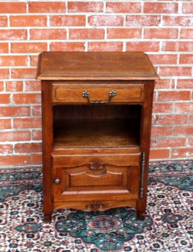 French Louis XV Antique Oak Nightstand Small Bedside Cabinet w/ Drawer