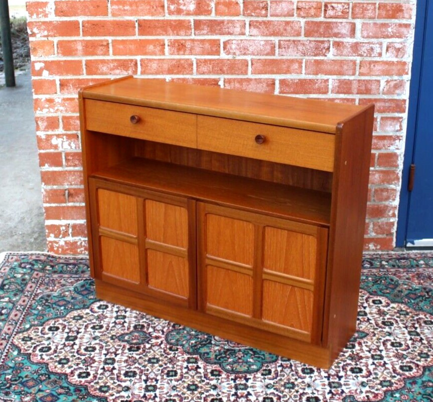 Pair Mid Century Modern Teak Cabinets | 2 Door 1 Drawer Storage Units