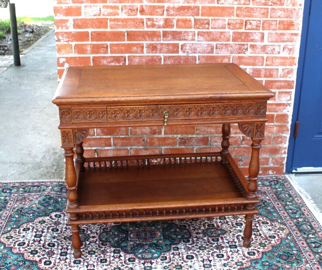 French Antique Oak Brittany Table | Carved Occasional Table with Drawer