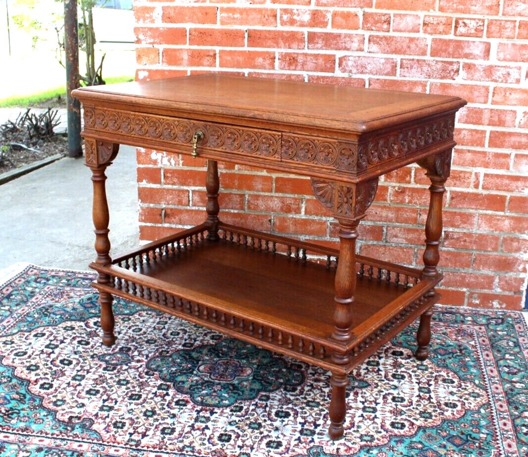 French Antique Oak Brittany Table | Carved Occasional Table with Drawer