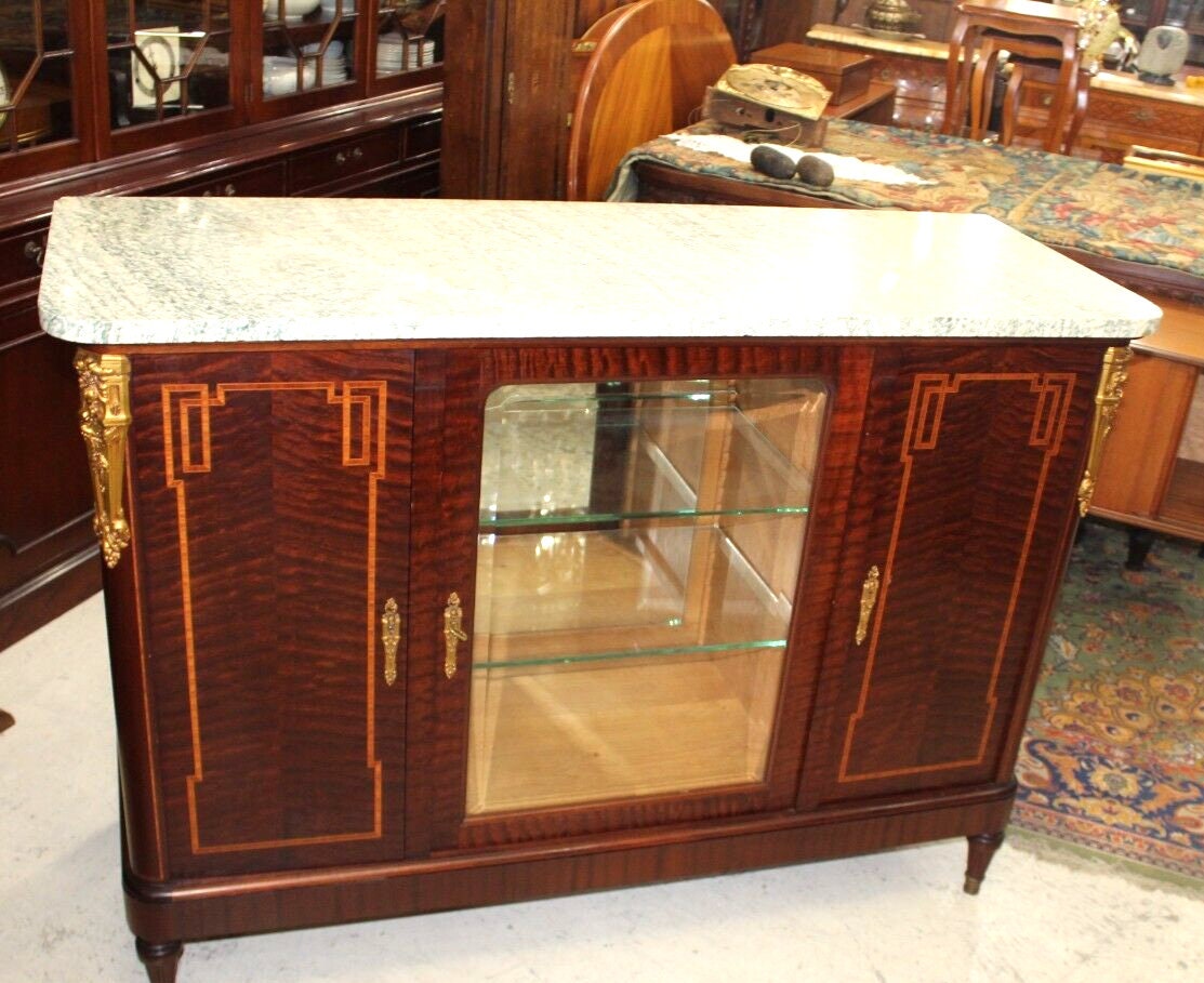 French Louis XVI Marble Top Sideboard Buffet Server Cabinet c1880 Ornate