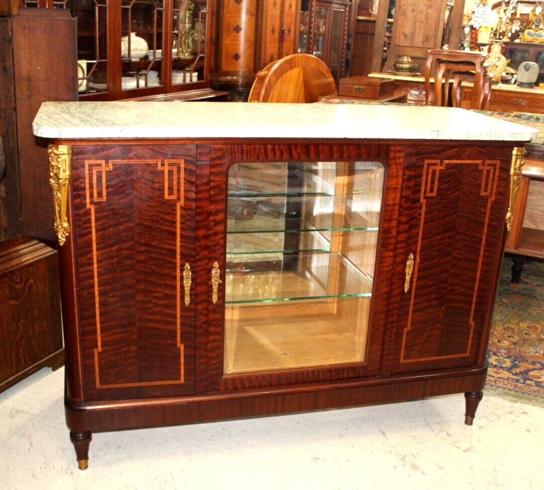 French Louis XVI Marble Top Sideboard Buffet Server Cabinet c1880 Ornate