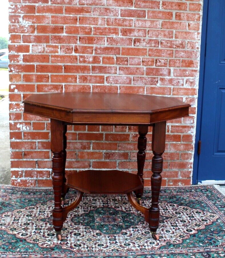 English Antique Mahogany William & Mary Octagon Side Table w/ Shelf