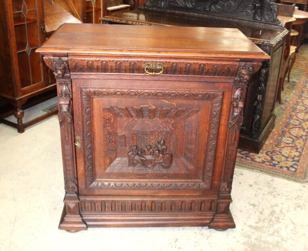 French Antique Carved Oak Renaissance Cabinet | Sideboard Circa 1880