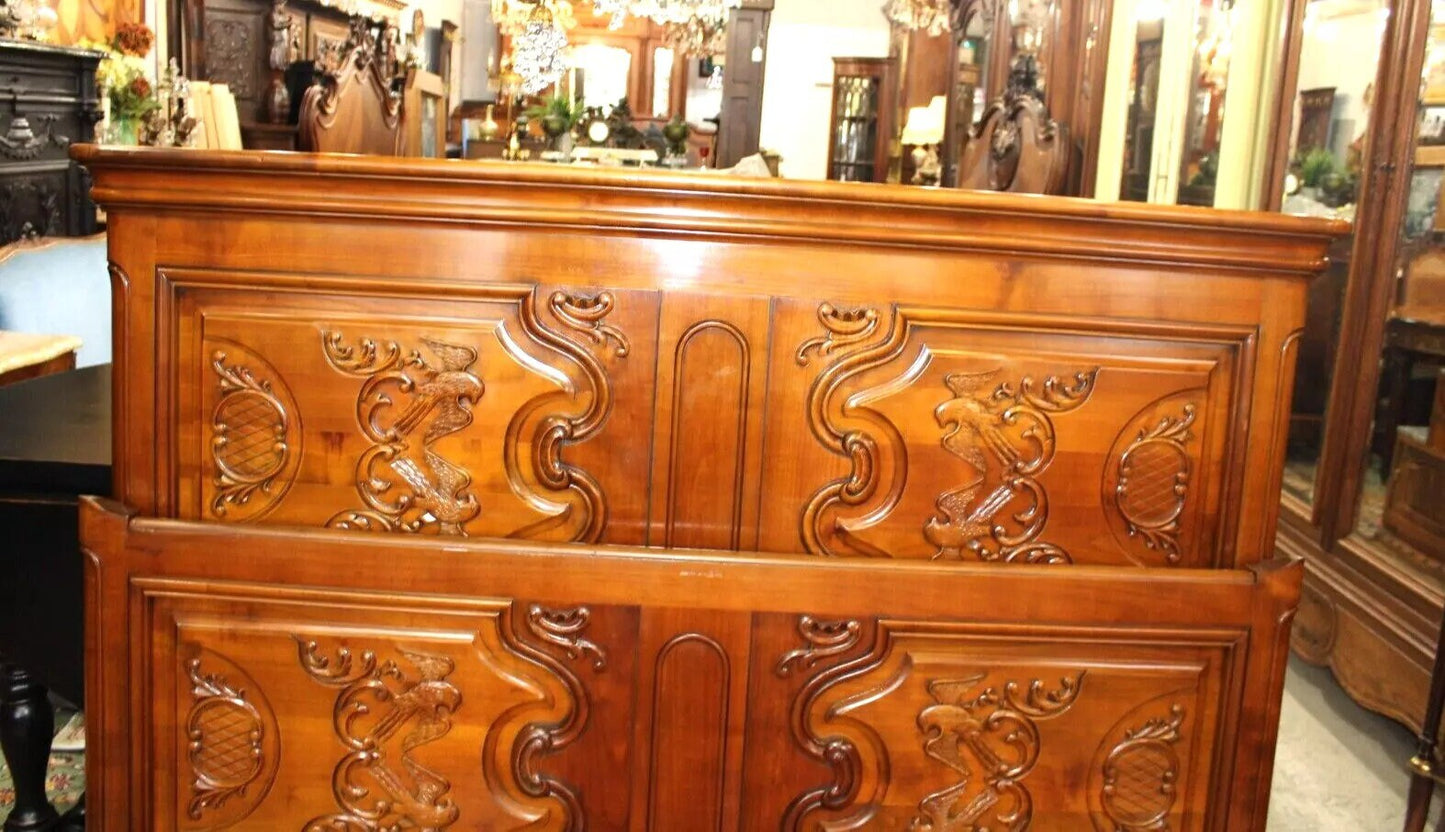 French Antique Louis XV Full Size Bed Carved Maple Wood Ornate Design