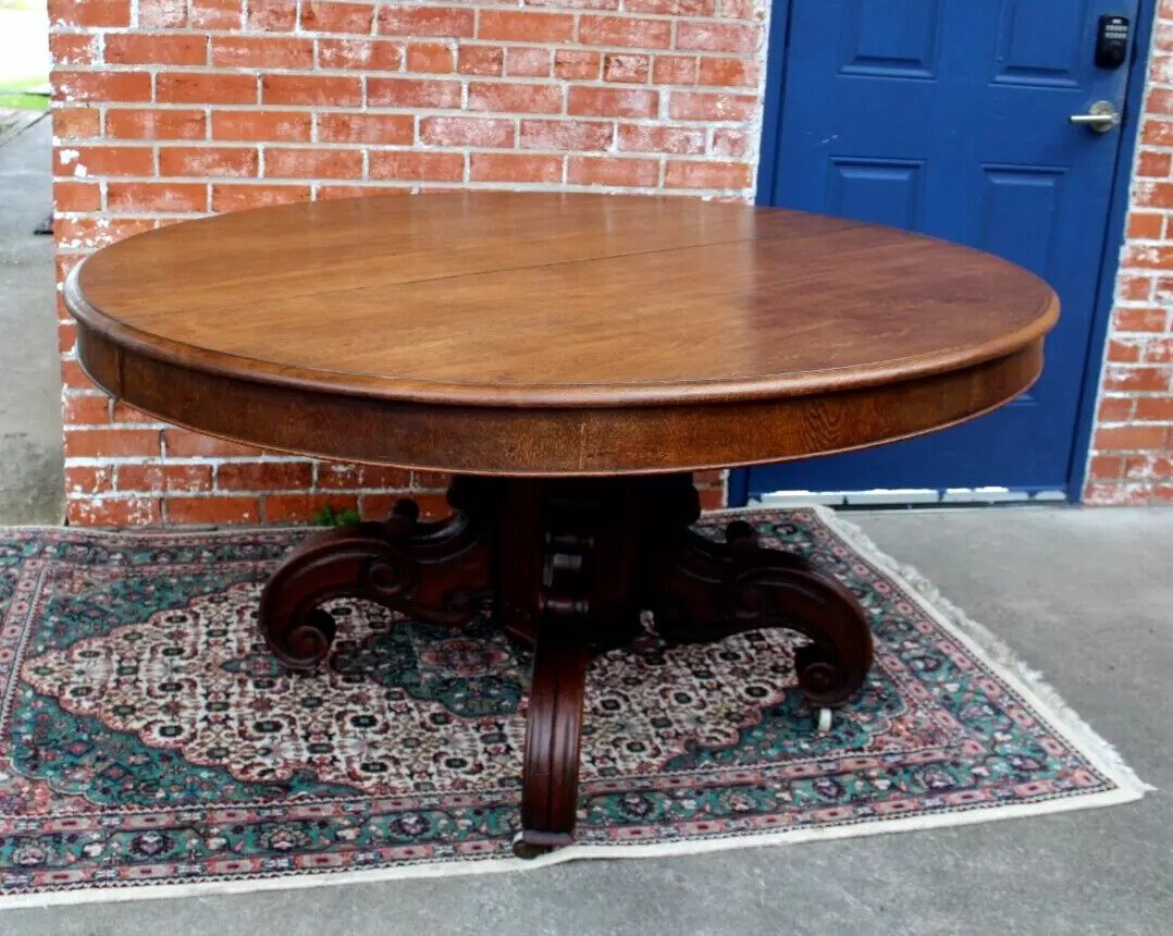 French Antique Oak Louis XIII Oval Dining Table Renaissance Style c.1880